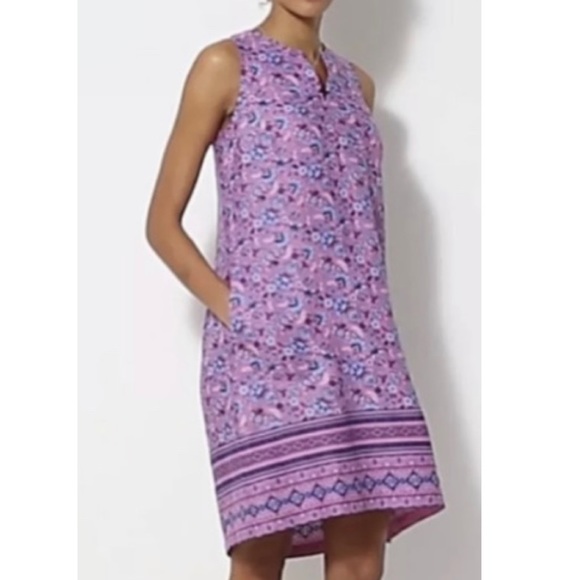 J Jill Love Linen Floral Split Neck Dress Pockets - Picture 4 of 7